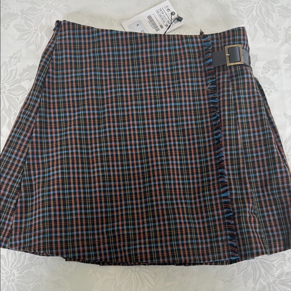 Zara Blue Red Mini Wrap Skirt Casual